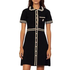 NWT Sandro Flavia Knit Little Black Dress Contrast Collar Women’s SZ 8 MSRP $400